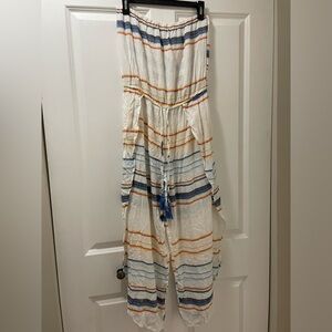 NWT blue island Medium Full Both Side Slits Strapless Jumper Coverup Striped